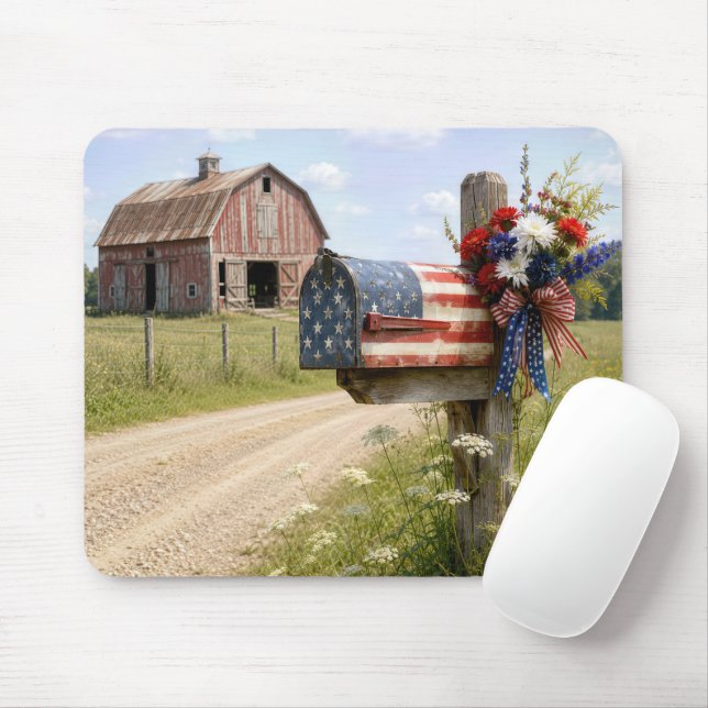 Tapis De Souris Boîte aux lettres patriotique de campagne (Avec souris)