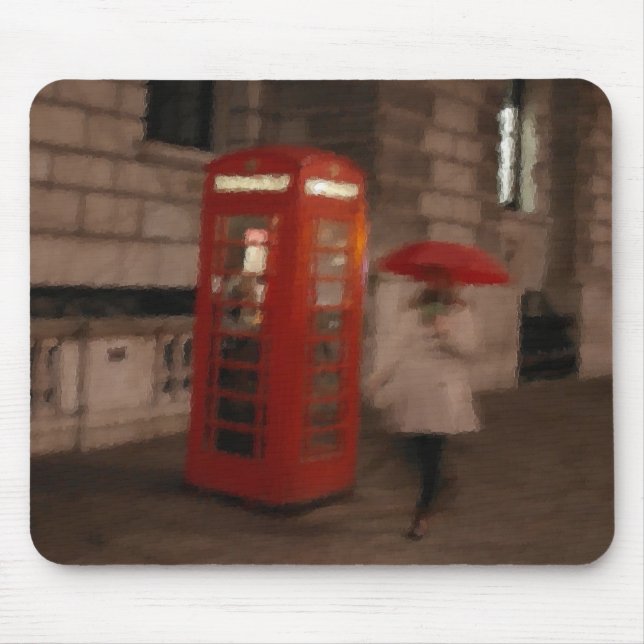 Tapis De Souris Boite téléphonique London Rainy Day / Umbrella Mou (Devant)