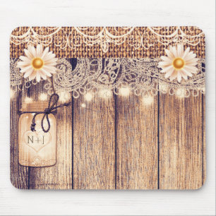 Tapis De Souris Boites de Mason Éclairé Rustique Daisies & Lace Or