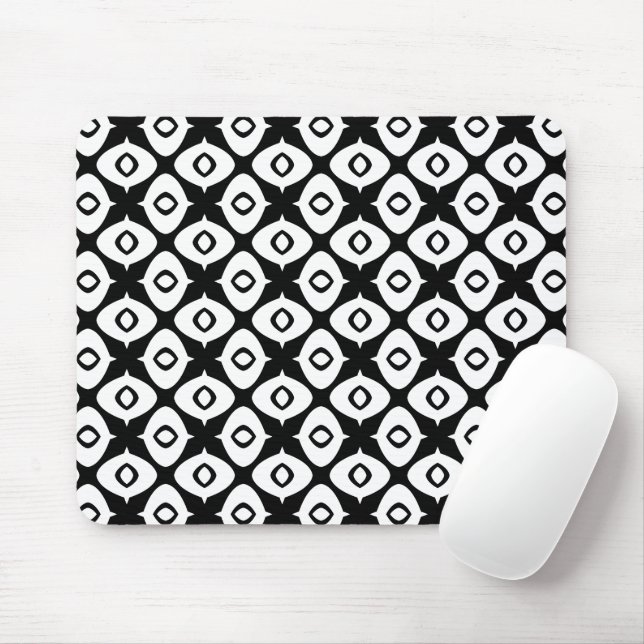 Tapis De Souris Bold Black and White Symmetrical Arabesque Pattern (Avec souris)