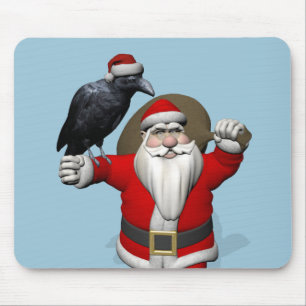 Tapis De Souris Bon Père Noël Avec Un Gros Corbeau