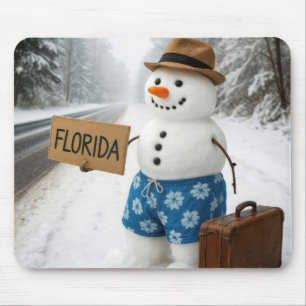 Tapis De Souris Bonhomme de neige faisant de l'auto-stop pour la F