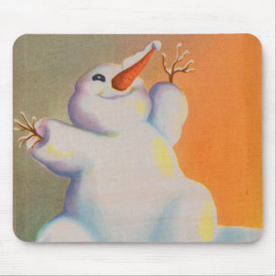 Tapis De Souris bonhomme de neige heureux salue le matin