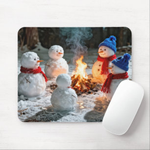Tapis De Souris Bonhommes de neige qui fondent autour d'un feu de 