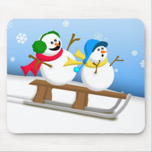 Tapis De Souris Bonhommes de neige Sledding Mousepad
