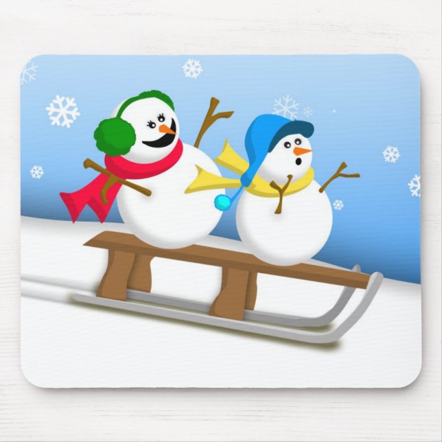 Tapis De Souris Bonhommes de neige Sledding Mousepad (Devant)