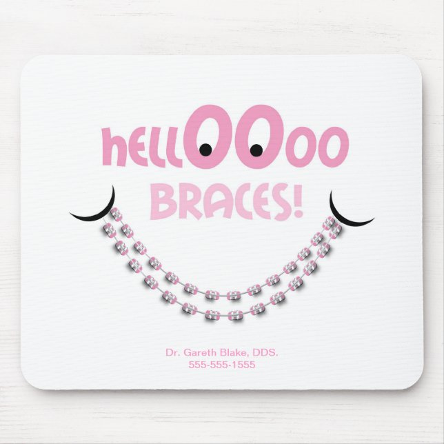 Tapis De Souris Bonjour Accompagne Pink Orthodontist Cadeau patien (Devant)