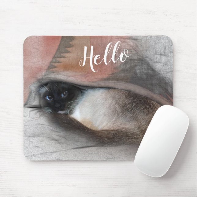 Tapis De Souris Bonjour adorable Peeking Bleu Eyed Siamese Kitten (Avec souris)
