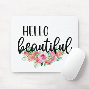 Tapis De Souris Bonjour Belle aquarelle Rose Typographie chic
