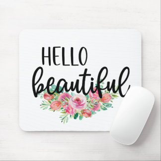 Tapis De Souris Bonjour Belle aquarelle Rose Typographie chic