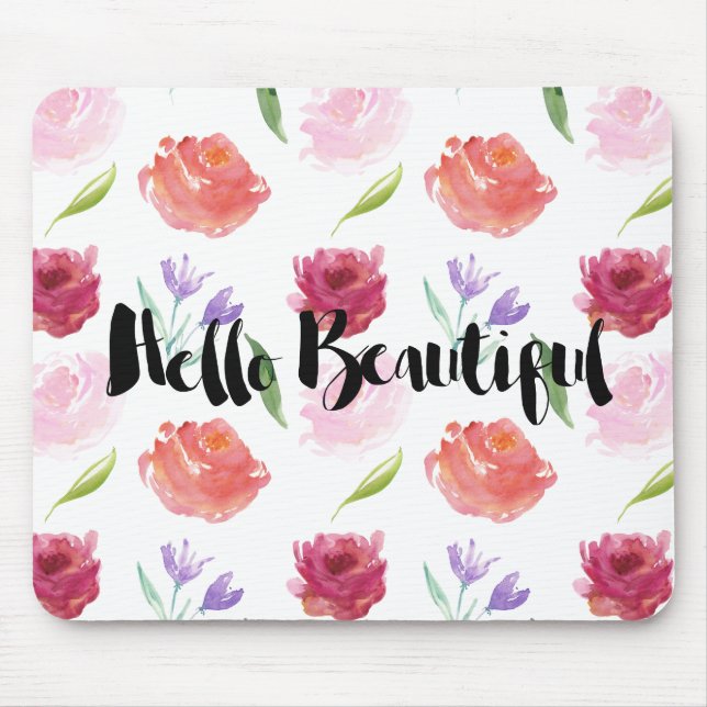 Tapis De Souris Bonjour floral d'aquarelle de roses beau (Devant)