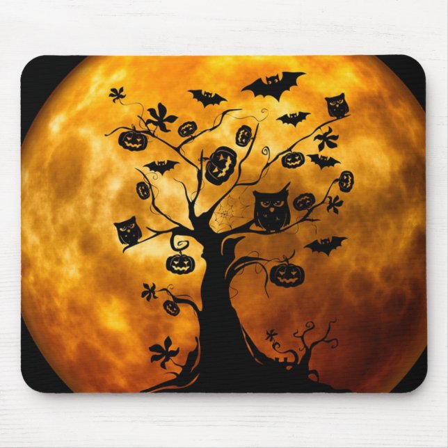 Tapis De Souris Bonne Halloween Chouettes Déplaisantes sur un arbr (Devant)