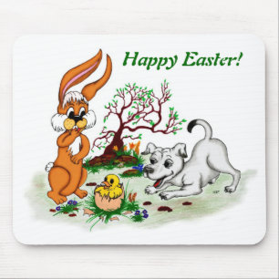 Tapis De Souris Bonne Pâques ! Welpe, Küken, Hase