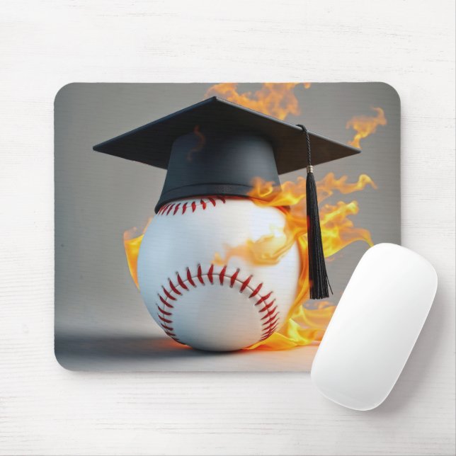 Tapis De Souris Bonnet de fin d'études sur un baseball flamboyant (Avec souris)