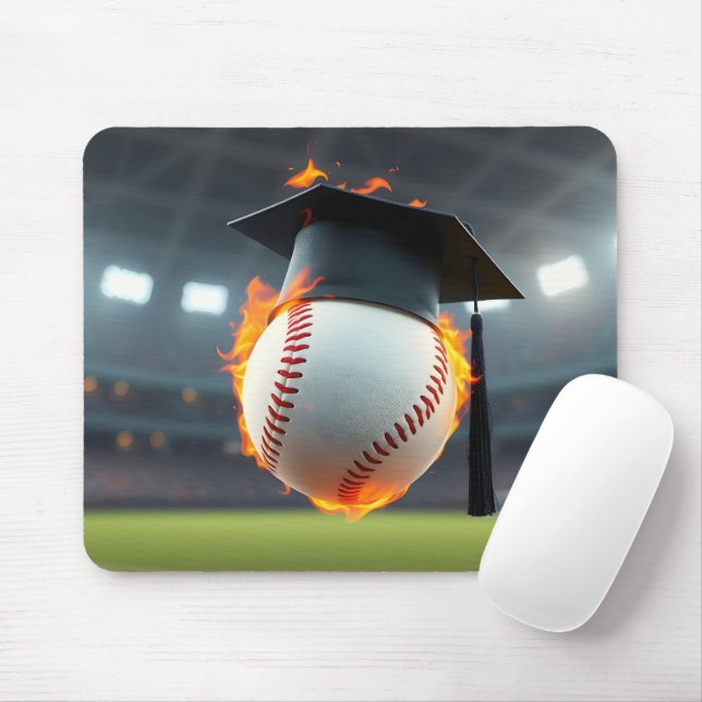 Tapis De Souris Bonnet de fin d'études sur un baseball flamboyant (Avec souris)