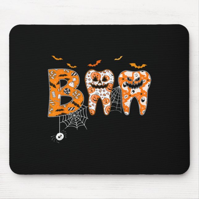 Tapis De Souris Boo Dents Citrouille Dentiste Dental Hygiéniste Ha (Devant)