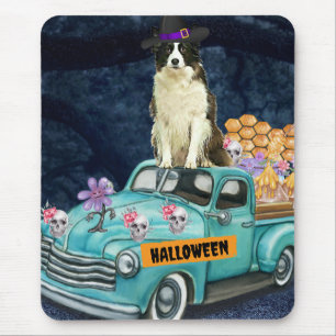 Tapis De Souris Border Collie Halloween Camion Nuit Effrayante