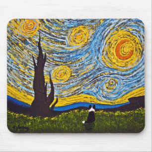Tapis De Souris Border collie sous un ciel de Van Gogh
