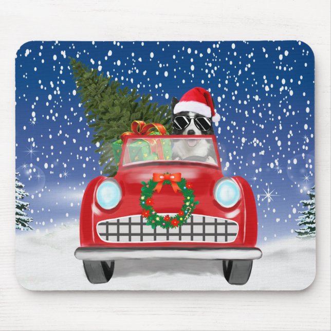 Tapis De Souris Bordure Collie Chien Conduite Voiture En Neige Noë (Devant)