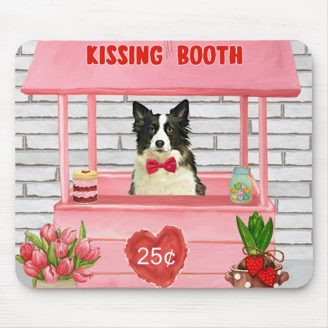 Tapis De Souris Bordure Collie Chien Saint Valentin Baiser Booth (Devant)