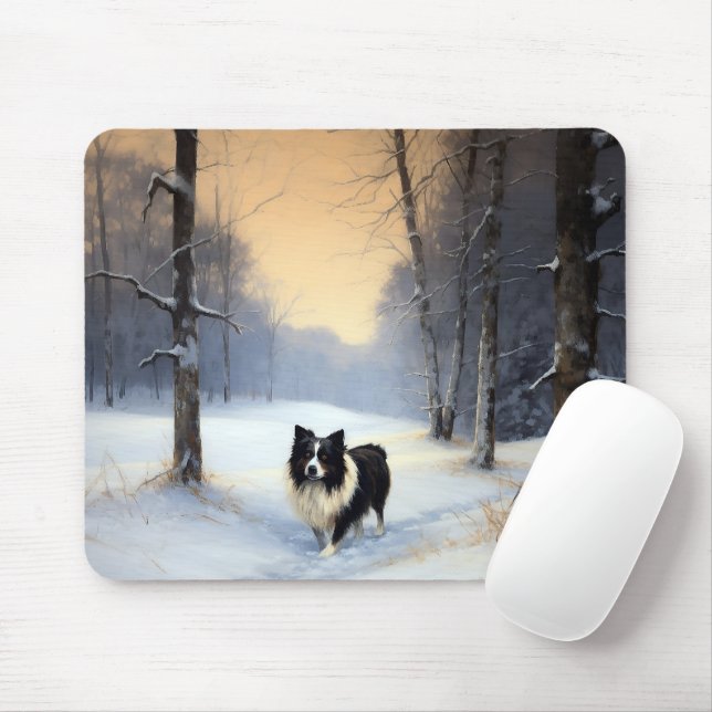 Tapis De Souris Bordure Collie Laisser neiger Noël (Avec souris)