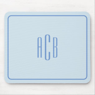 Tapis De Souris Bordure de monogramme bleu à trois lettres simple