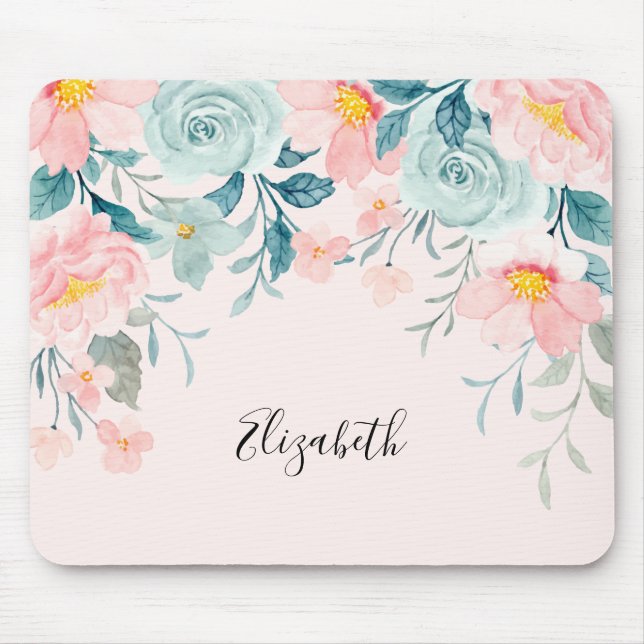 Tapis De Souris Bordure florale rose et verte (Devant)