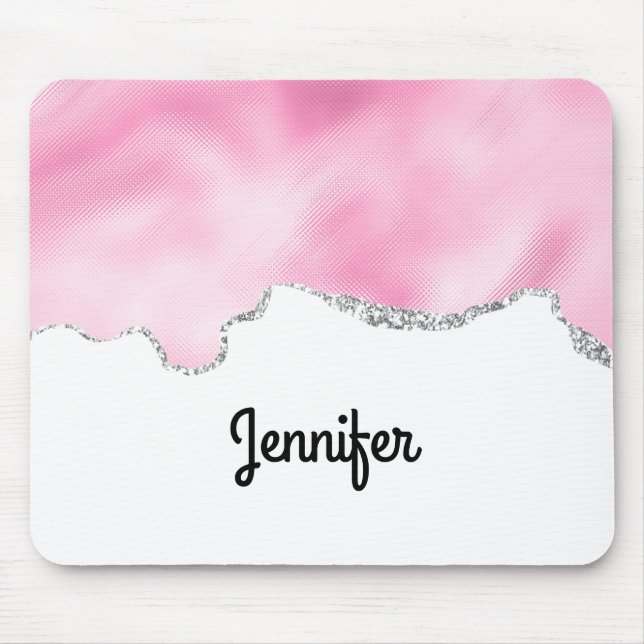 Tapis De Souris Bordure Parties scintillant rose et argent Faux él (Devant)