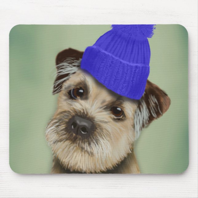 Tapis De Souris Bordure Terrier avec Casquette Bobble Bleu (Devant)