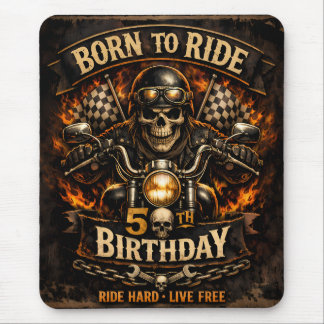 Tapis De Souris Born to Ride 50th Birthday Biker Skull Card