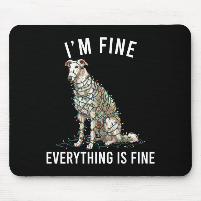 Tapis De Souris Borzoi Christmas I'm Fine Everything Is Fine  (Devant)
