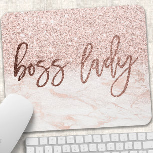 Tapis De Souris Boss Lady Rose Gold Marble Blush Pink Faux Parties