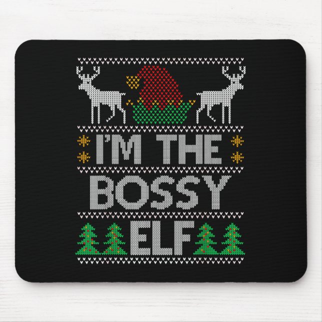 Tapis De Souris Bossy Elf Matching Family Group Christmas Party Pa (Devant)