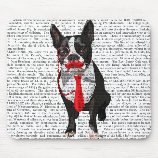 Tapis De Souris Boston Terrier avec Cravate rouge et moustache 2 (Devant)