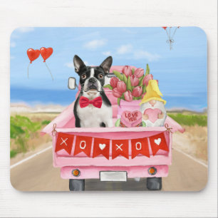 Tapis De Souris Boston Terrier Chien Valentine's Day Truck Hearts