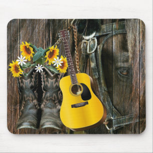 Tapis De Souris Bottes de cowboy de cheval occidental Guitare Tour