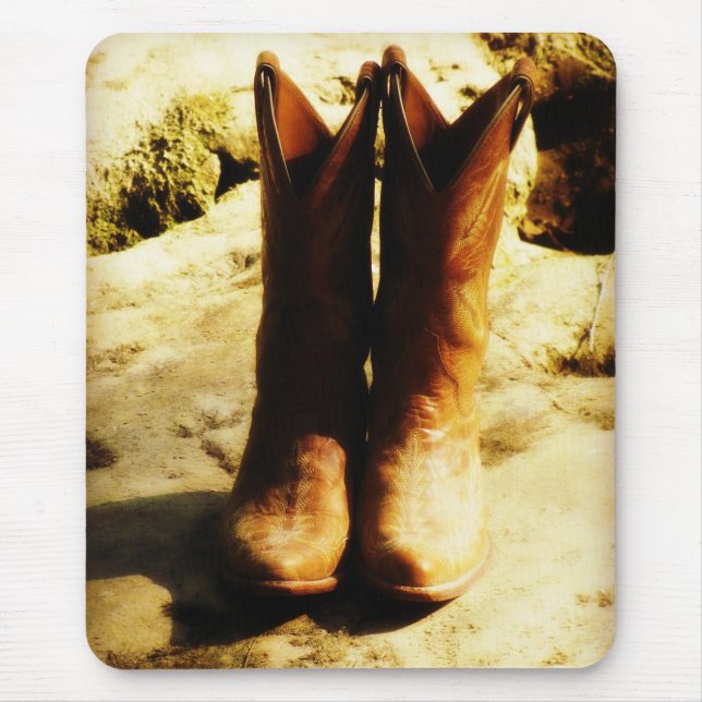 Tapis De Souris Bottes de cowboy occidentales de pays rustique au (Devant)