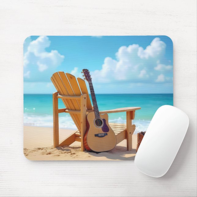 Tapis De Souris Bottes et guitare sur une plage (Avec souris)