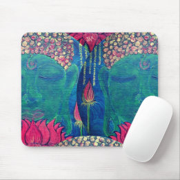Tapis De Souris Bouddha Lotus méditation verte Bouddhisme Souris