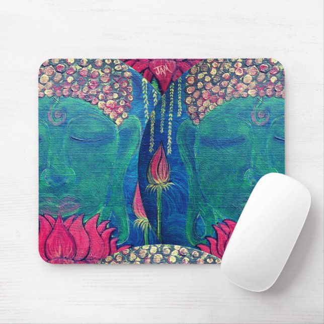 Tapis De Souris Bouddha Lotus méditation verte Bouddhisme Souris (Avec souris)
