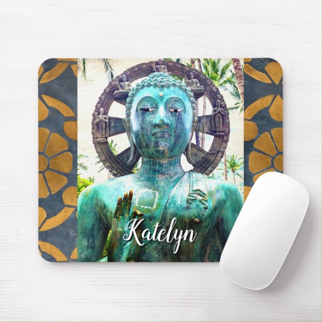 Tapis De Souris Bouddha Turquoise Mosaïque d'or antique Nom de la  (Avec souris)