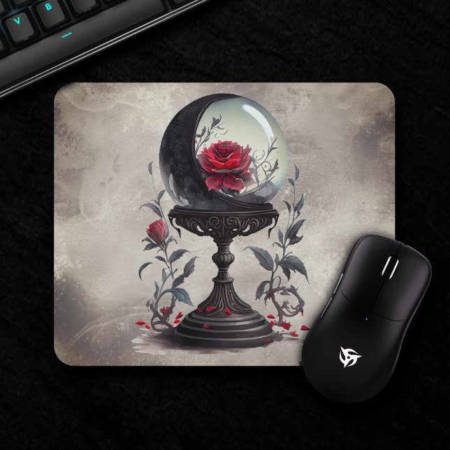 Tapis De Souris Boudoir | Cristal Ball Croissant Lune Roses rouges (Créateur téléchargé)