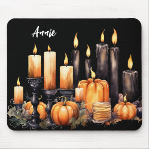 TAPIS DE SOURIS BOUGIES DE HALLOWEEN GOTHIQUE NOIR & ORANGE CITROU