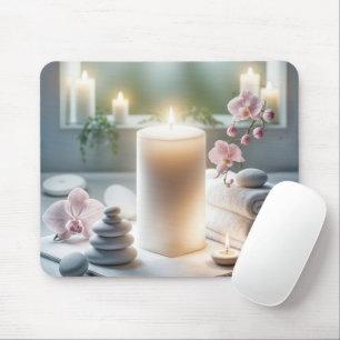 Tapis De Souris Bougies Spas brillantes avec orchidées et serviett
