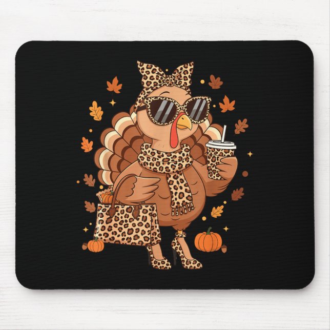 Tapis De Souris Boujee Turkey Leopard Preppy Fall Thanksgiving Pum (Devant)