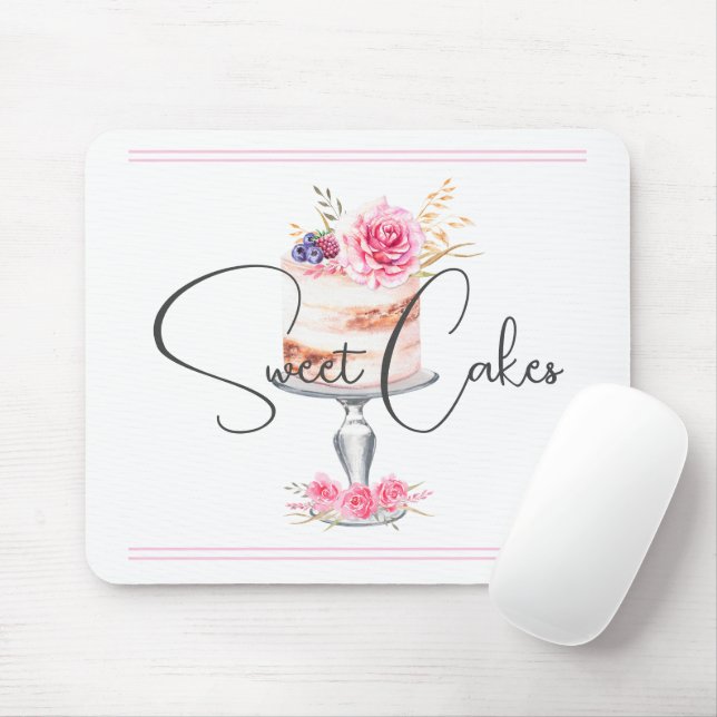 Tapis De Souris Boulangerie Gâteau rose Elegant Aquarelle (Avec souris)
