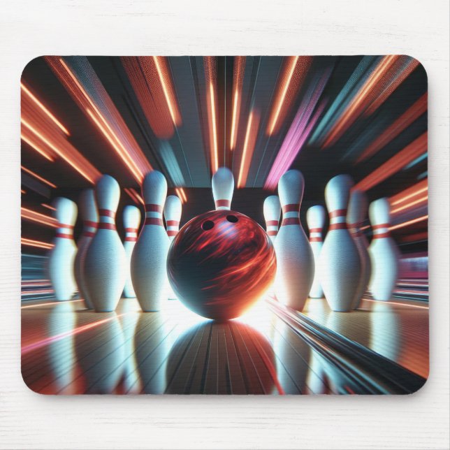 Tapis De Souris Boule de Bowling Rouge Avec Pins (Devant)