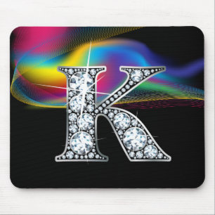 Tapis De Souris Boule de diamant "K" avec boucle arc-en-ciel