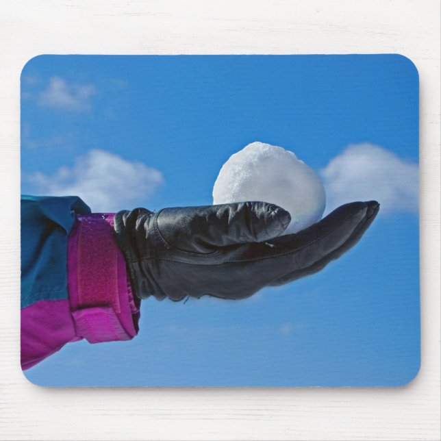 Tapis De Souris boule de neige dans la main de gant (Devant)