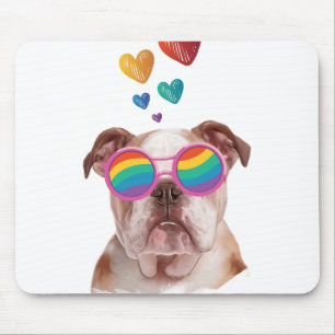 Tapis De Souris Bouledogue anglais avec coeurs Saint-Valentin 